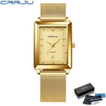 Relógio Feminino de Luxo CRRJU Dourado – Quartzo, À Prova d'Água, Pulseira de Aço Inoxidável e Função de Data