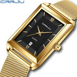 Relógio Feminino de Luxo CRRJU Dourado – Quartzo, À Prova d'Água, Pulseira de Aço Inoxidável e Função de Data