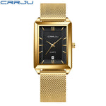 Relógio Feminino de Luxo CRRJU Dourado – Quartzo, À Prova d'Água, Pulseira de Aço Inoxidável e Função de Data