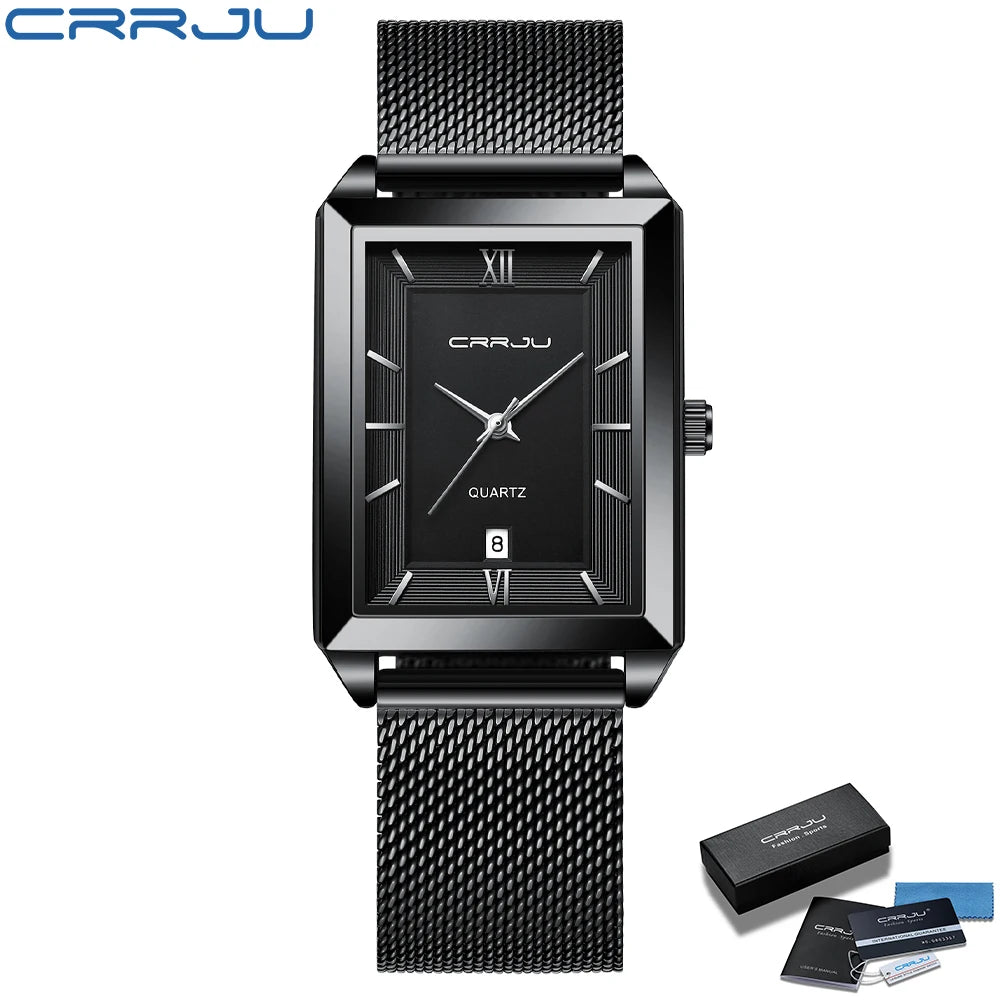 Relógio Feminino de Luxo CRRJU Dourado – Quartzo, À Prova d'Água, Pulseira de Aço Inoxidável e Função de Data