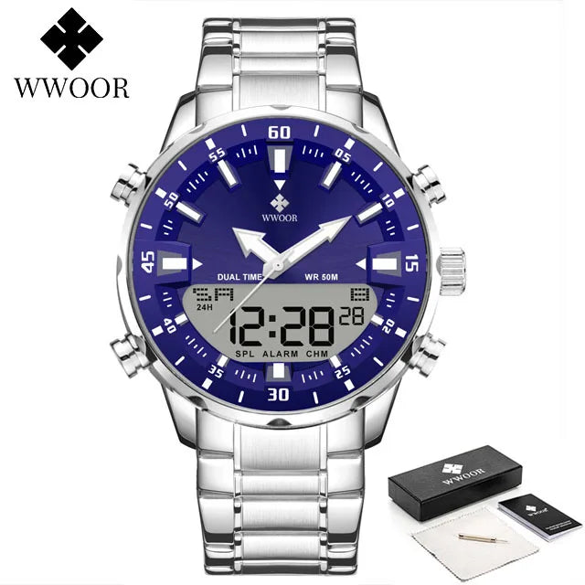 Relógio WWOOR Luxo Quartzo Digital e Analógico
