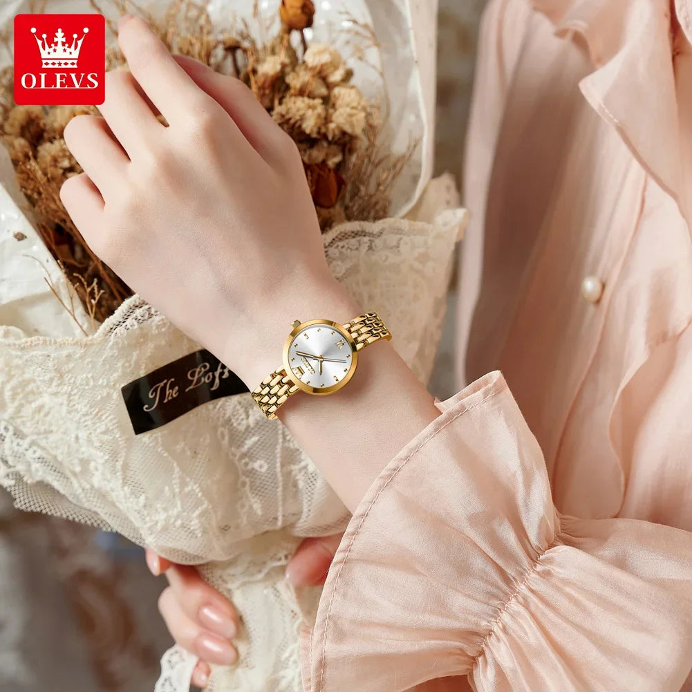 Relógio Feminino OLEVS de Luxo EleganteDourado e Original Quartzo À Prova d'Água