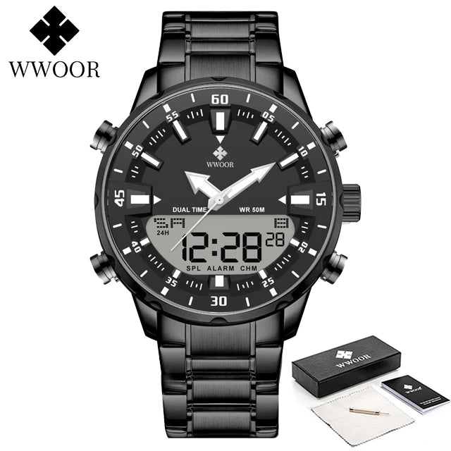 Relógio WWOOR Luxo Quartzo Digital e Analógico