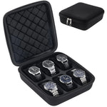 Travel Watch Case,6 Slots Hard Shell Storage Box for Watch Bracelet Accessories, Zippered Organizer Bag Valentine's Gift for Men