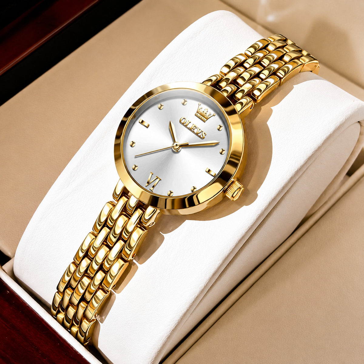 Relógio OLEVS Feminino Dourado — Elegante, Aço Inoxidável, Resistente à Água