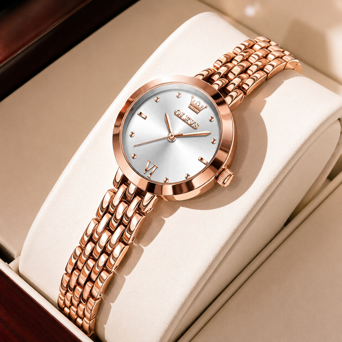 Relógio OLEVS Feminino Dourado — Elegante, Aço Inoxidável, Resistente à Água