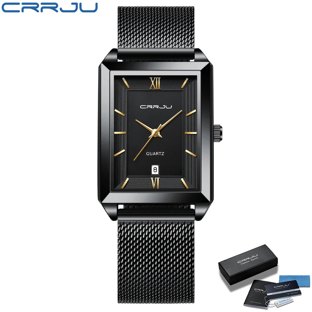 Relógio Feminino de Luxo CRRJU Dourado – Quartzo, À Prova d'Água, Pulseira de Aço Inoxidável e Função de Data