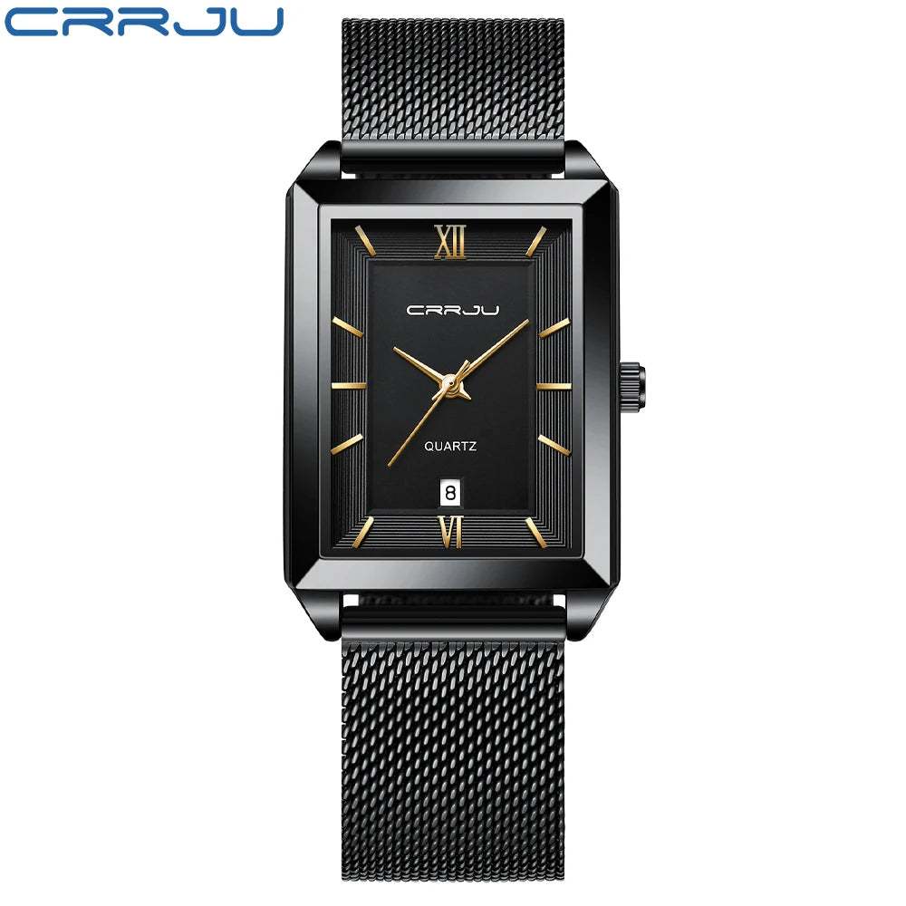 Relógio Feminino de Luxo CRRJU Dourado – Quartzo, À Prova d'Água, Pulseira de Aço Inoxidável e Função de Data