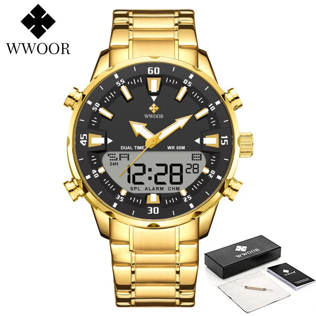 Relógio WWOOR Luxo Quartzo Digital e Analógico