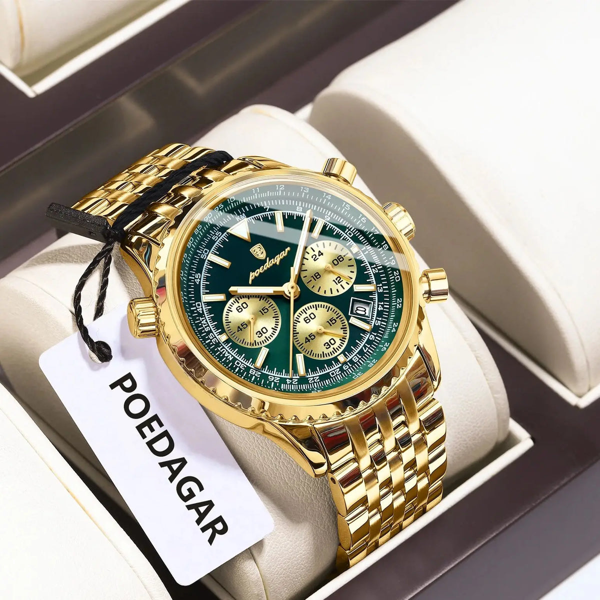 Relógio de Pulso Masculino de Luxo POEDAGAR – Cronógrafo, Data, À Prova d'Água, Luminoso, Aço Inoxidável, Quartzo, Estilo Clássico