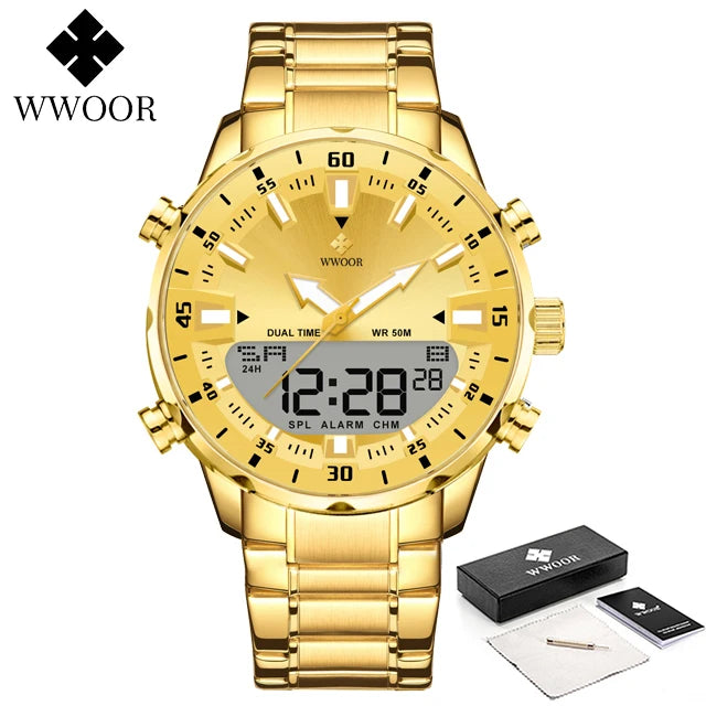 Relógio WWOOR Luxo Quartzo Digital e Analógico